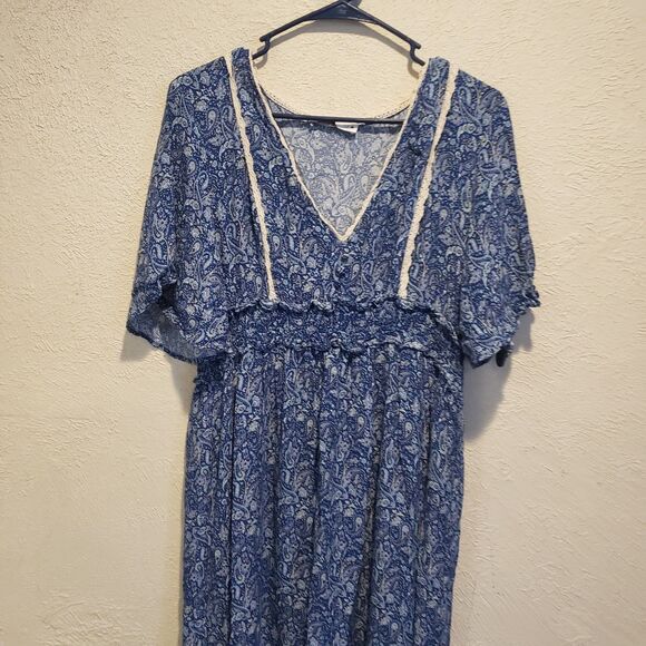 Zara Floral-Print Flutter-Sleeve Smocked-Waist Ruffled Midi Dress Size Large - Picture 3 of 5
